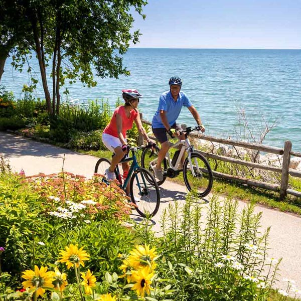 A couple bikes along Lake Michigan in Two Rivers, Wisconsin.