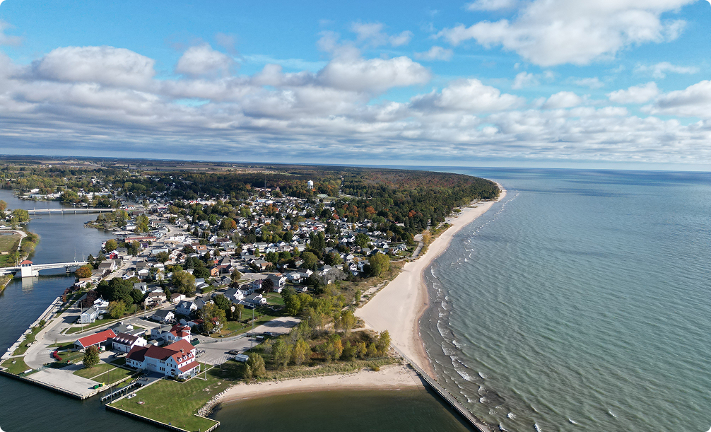 Aerial view of a coastal community.